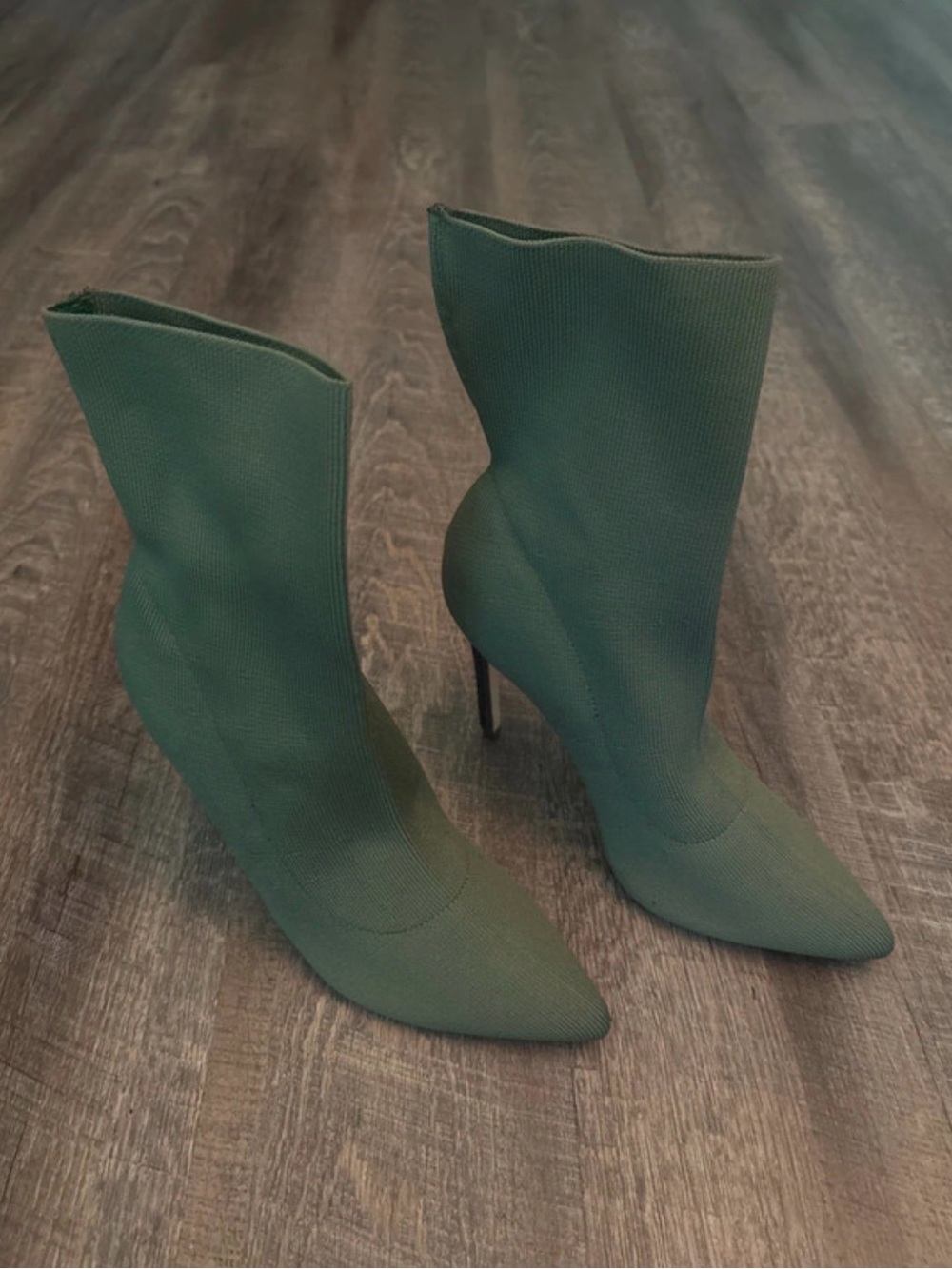 Fashion Nova Olive Green Stretch Sock Stiletto Boots